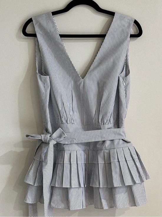 Marni Tops - MARNI Striped Pleated Peplum Belted Cotton Top — IT 42 (US 6–8)